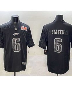 Premium Philadelphia Eagles 6 DeVonta Smith Black 2025 Super Bowl LIX Patch Reflective Vapor Untouchable Limited Stitched Football Jersey