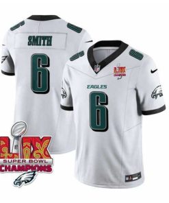 Marvelous Philadelphia Eagles 6 DeVonta Smith White 2025 Eagles Logo Super Bowl LIX Patch New F.U.S.E  Vapor Untouchable Limited Stitched Football Jersey