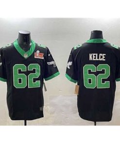 Premium Philadelphia Eagles 62 Jason Kelce Black 2025 Super Bowl LIX Patch F.U.S.E  Vapor Untouchable Limited Stitched Football Jersey