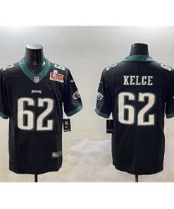 High quality Philadelphia Eagles 62 Jason Kelce Black 2025 Super Bowl LIX Patch Vapor Untouchable Limited Stitched Football Jersey