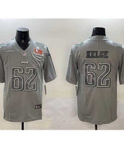 Exquisite Philadelphia Eagles 62 Jason Kelce Grey 2025 Super Bowl LIX Patch Atmosphere Fashion Vapor Untouchable Limited Stitched Football Jersey