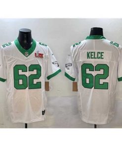 Finest Philadelphia Eagles 62 Jason Kelce White 2025 Super Bowl LIX Patch F.U.S.E  Vapor Untouchable Limited Stitched Football Jersey