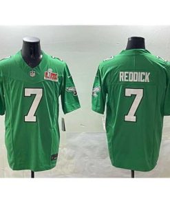 Superb Philadelphia Eagles 7 Haason Reddick Green 2025 Super Bowl LIX Patch F.U.S.E  Throwback Vapor Untouchable Limited Stitched Football Jersey