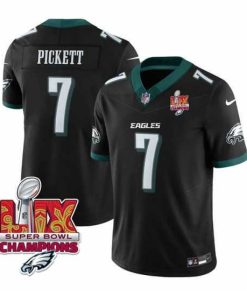 Gorgeous Philadelphia Eagles 7 Kenny Pickett Black 2025 Eagles Logo Super Bowl LIX Patch New F.U.S.E  Vapor Limited Stitched Football Jersey