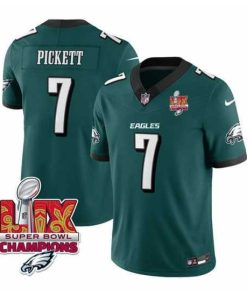 Gorgeous Philadelphia Eagles 7 Kenny Pickett Green 2025 Eagles Logo Super Bowl LIX Patch New F.U.S.E  Vapor Limited Stitched Football Jersey