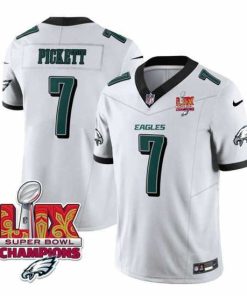 Premium Philadelphia Eagles 7 Kenny Pickett White 2025 Eagles Logo Super Bowl LIX Patch New F.U.S.E  Vapor Limited Stitched Football Jersey