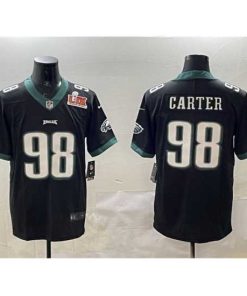 High quality Philadelphia Eagles 98 Jalen Carter Black 2025 Super Bowl LIX Patch Vapor Untouchable Limited Stitched Football Jersey