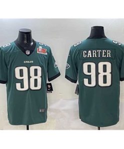 Premium Philadelphia Eagles 98 Jalen Carter Green 2025 Super Bowl LIX Patch New Vapor Untouchable Limited Stitched Football Jersey