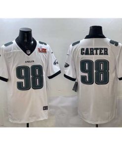High quality Philadelphia Eagles 98 Jalen Carter White 2025 Super Bowl LIX Patch New Vapor Untouchable Limited Stitched Football Jersey