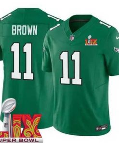 Marvelous Philadelphia Eagles A.J. Brown #11 Kelly Green 2024 2025 Super Bowl LIX F.U.S.E Stitched NFL Jersey