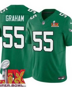 High quality Philadelphia Eagles Brandon Graham #55 Kelly Green 2024 2025 Super Bowl LIX F.U.S.E Stitched NFL Jersey