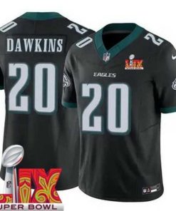 High quality Philadelphia Eagles Brian Dawkins #20 Black 2024 2025 Super Bowl LIX F.U.S.E Stitched NFL Jersey