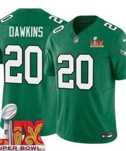 Exquisite Philadelphia Eagles Brian Dawkins #20 Kelly Green 2024 2025 Super Bowl LIX F.U.S.E Stitched NFL Jersey