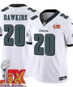 Gorgeous Philadelphia Eagles Brian Dawkins #20 White 2024 2025 Super Bowl LIX F.U.S.E Stitched NFL Jersey
