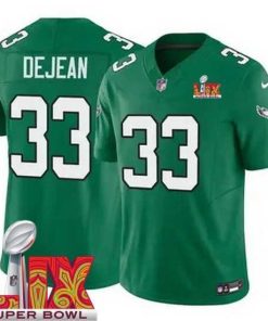 High quality Philadelphia Eagles Cooper DeJean #33 Kelly Green 2024 2025 Super Bowl LIX F.U.S.E Stitched NFL Jersey
