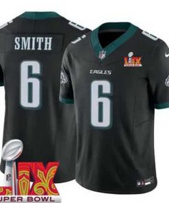 High quality Philadelphia Eagles DeVonta Smith #6 Black 2024 2025 Super Bowl LIX F.U.S.E Stitched NFL Jersey
