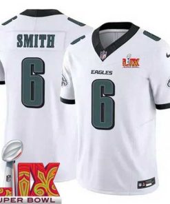 Marvelous Philadelphia Eagles DeVonta Smith #6 White 2024 2025 Super Bowl LIX F.U.S.E Stitched NFL Jersey