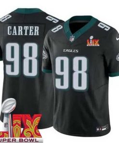 Finest Philadelphia Eagles Jalen Carter #98 Black 2024 2025 Super Bowl LIX F.U.S.E Stitched NFL Jersey
