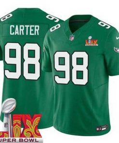 Gorgeous Philadelphia Eagles Jalen Carter #98 Kelly Green 2024 2025 Super Bowl LIX F.U.S.E Stitched NFL Jersey