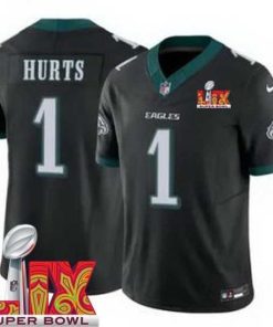 High quality Philadelphia Eagles Jalen Hurts #1 Black 2024 2025 Super Bowl LIX F.U.S.E Stitched NFL Jersey