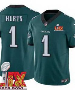 Outstanding Philadelphia Eagles Jalen Hurts #1 Green 2024 2025 Super Bowl LIX F.U.S.E Stitched NFL Jersey