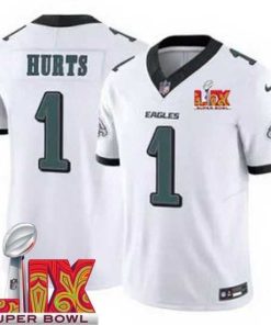 Gorgeous Philadelphia Eagles Jalen Hurts #1 White 2024 2025 Super Bowl LIX F.U.S.E Stitched NFL Jersey