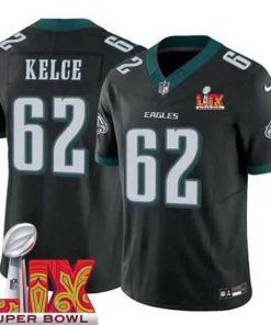 Marvelous Philadelphia Eagles Jason Kelce #62 Black 2024 2025 Super Bowl LIX F.U.S.E Stitched NFL Jersey