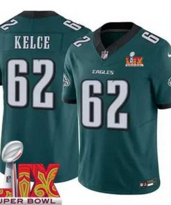 Outstanding Philadelphia Eagles Jason Kelce #62 Green 2024 2025 Super Bowl LIX F.U.S.E Stitched NFL Jersey