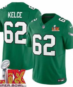 Gorgeous Philadelphia Eagles Jason Kelce #62 Kelly Green 2024 2025 Super Bowl LIX F.U.S.E Stitched NFL Jersey