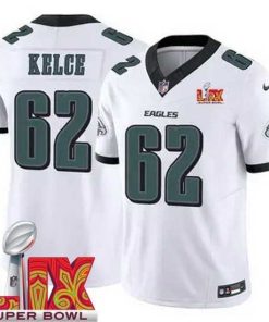Outstanding Philadelphia Eagles Jason Kelce #62 White 2024 2025 Super Bowl LIX F.U.S.E Stitched NFL Jersey