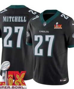 Exquisite Philadelphia Eagles Quinyon Mitchell #27 Black 2024 2025 Super Bowl LIX F.U.S.E Stitched NFL Jersey