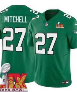 Marvelous Philadelphia Eagles Quinyon Mitchell #27 Kelly Green 2024 2025 Super Bowl LIX F.U.S.E Stitched NFL Jersey