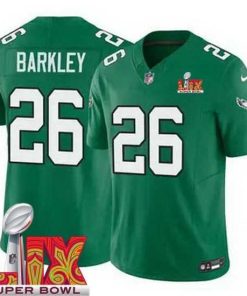Gorgeous Philadelphia Eagles Saquon Barkley #26 Kelly Green 2024 2025 Super Bowl LIX F.U.S.E Stitched NFL Jersey
