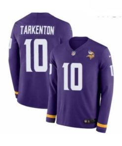 Gorgeous Mens Nike Minnesota Vikings 10 Fran Tarkenton Limited Purple Therma Long Sleeve NFL Jersey