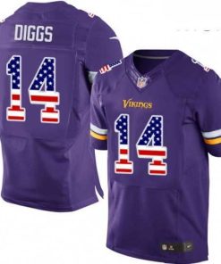 Finest Mens Nike Minnesota Vikings 14 Stefon Diggs Elite Purple Home USA Flag Fashion NFL Jersey