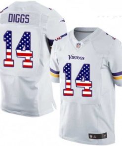 Premium Mens Nike Minnesota Vikings 14 Stefon Diggs Elite White Road USA Flag Fashion NFL Jersey