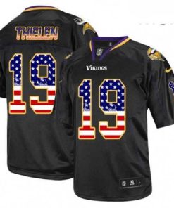 Superb Mens Nike Minnesota Vikings 19 Adam Thielen Elite Black USA Flag Fashion NFL Jersey