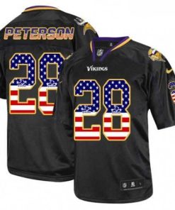 Outstanding Mens Nike Minnesota Vikings 28 Adrian Peterson Elite Black USA Flag Fashion NFL Jersey