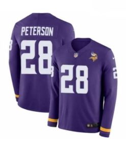 High quality Mens Nike Minnesota Vikings 28 Adrian Peterson Limited Purple Therma Long Sleeve NFL Jersey
