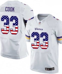 High quality Mens Nike Minnesota Vikings 33 Dalvin Cook Elite White Road USA Flag Fashion NFL Jersey