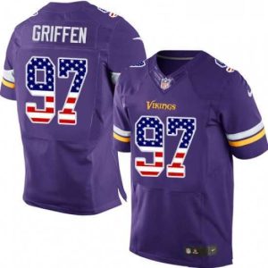 Exceptional Mens Nike Minnesota Vikings 97 Everson Griffen Elite Purple Home USA Flag Fashion NFL Jersey
