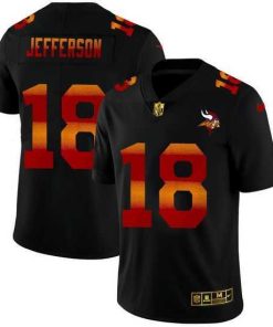 Exquisite Minnesota Vikings 18 Justin Jefferson Black Nike Red Orange Stripe Vapor Limited NFL Jersey