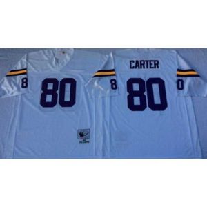 Exceptional Mitchell&Ness Vikings 80 Cris Carter White Throwback Stitched NFL Jersey