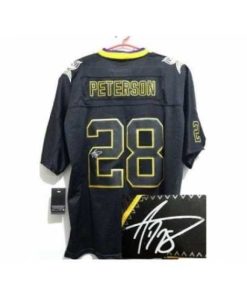 Superior Nike Minnesota Vikings 28 Adrian Peterson Black Elite Light Out Signed NFL Jersey
