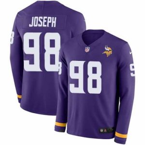 Exceptional Nike Vikings #98 Linval Joseph Purple Team Color Stitched NFL Limited Therma Long Sleeve Jersey