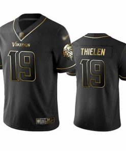 Gorgeous Vikings 19 Adam Thielen Black Stitched Football Limited Golden Edition Jersey
