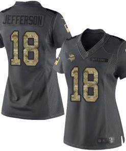 Premium Vikings #18 Justin Jefferson Black Women's Stitched NFL Limited 2016 Salute to Service Jersey