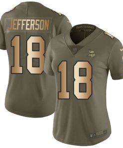 Marvelous Vikings #18 Justin Jefferson Olive/Gold Women's Stitched NFL Limited 2017 Salute To Service Jersey