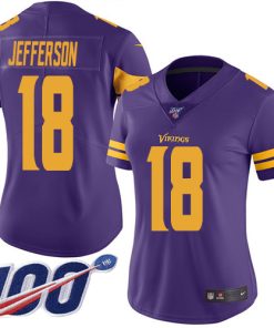 Premium Vikings #18 Justin Jefferson Purple Women's Stitched NFL Limited Rush 100th Season Jersey