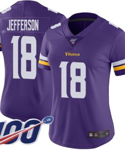 Exceptional Vikings #18 Justin Jefferson Purple Team Color Women's Stitched NFL 100th Season Vapor Untouchable Limited Jersey